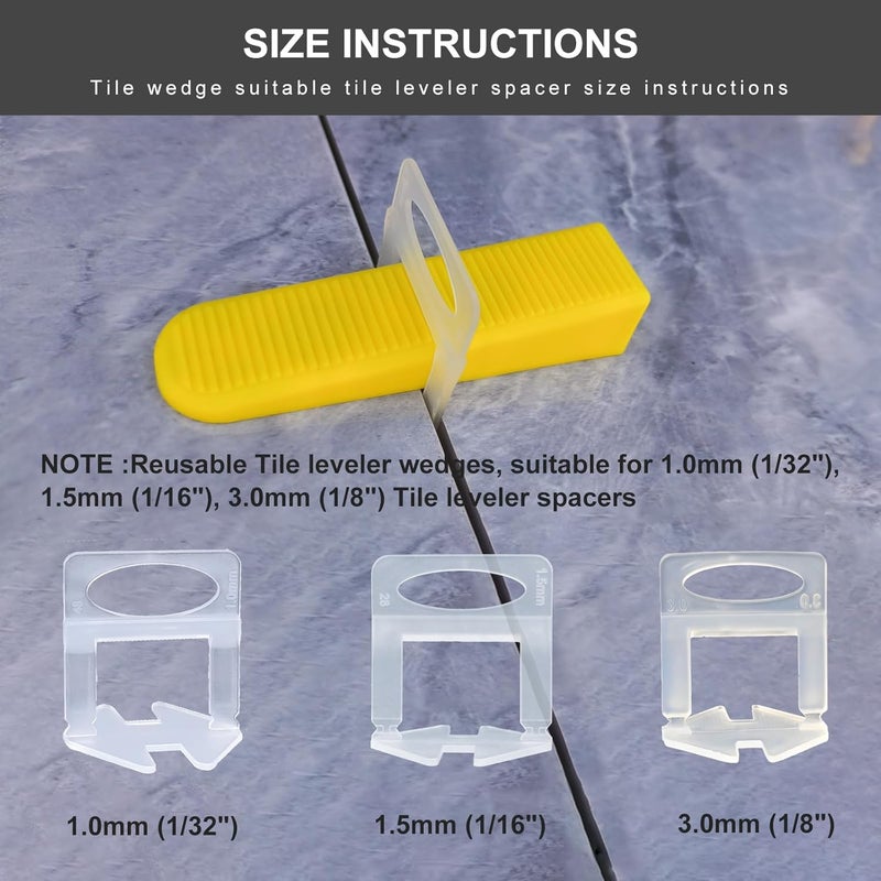 RUHOOM Tile Leveling System Wedges 210 pcs Reusable Tile Leveler Wedges for 1/8" 1/16" 1/32" Spacers and Tile Leveling Clips Tile Leveler Tools for Wall Floor Tile Stone Installation Yellow - Image 3